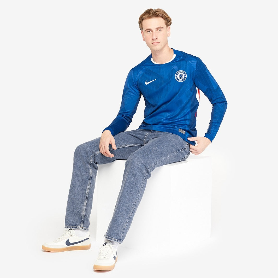 Camisa Nike Chelsea 2025/26 I Manga Longa Torcedor