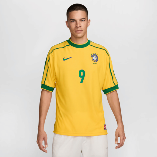 Camisa Retrô Home do Brasil #9 Ronaldo 1998 Torcedor Nike Masculina - Amarela